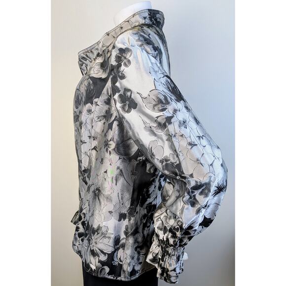 NEW Ellen Tracy Blazer 16 Black Gray Floral Ruffled Dressy Evening Cottagecore - Picture 4 of 12